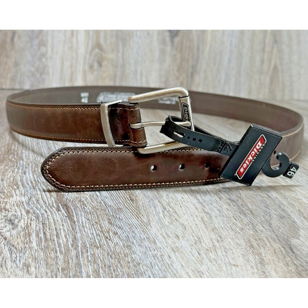 Dickies Genuine Leather Lined Belt Mens 46 Brown Silver Buckle NEW
